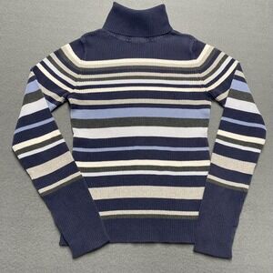 Vintage GAP Sweater Womens Medium Blue Stripe Turtleneck Cotton Pullover Knit